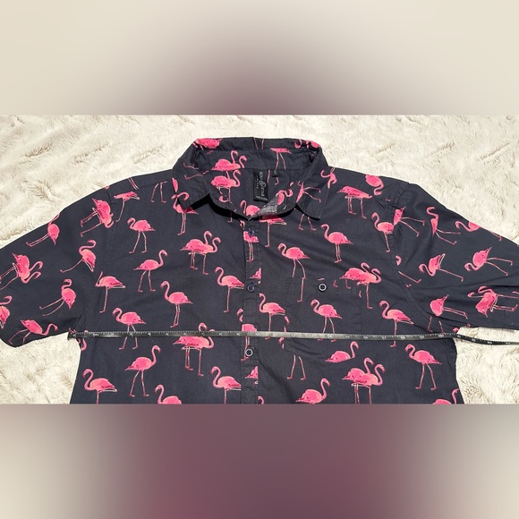 Soul Star England Flamingo Print Button Down Casual Short Sleeve Shirt - Picture 3 of 9
